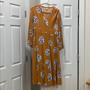 Mustard & blue floral flowy dress